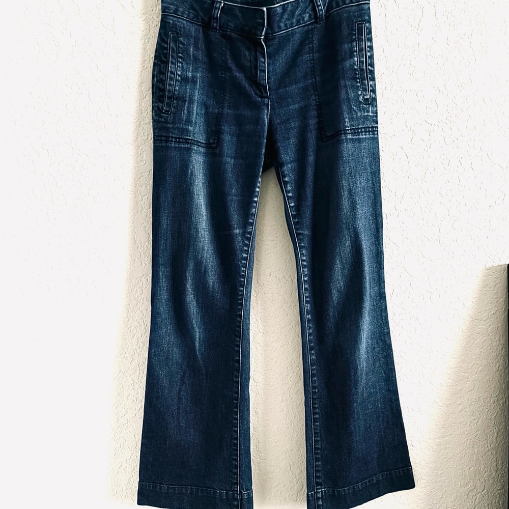 Ann Taylor LOFT Signature Dark Wash Wide Leg Denim Jeans Pockets Size 4/27